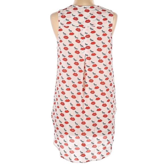 Ro & De Sheer Lipstick Eyelash Sleeveless Hi-Lo Top Blouse Sz L - Picture 4 of 5